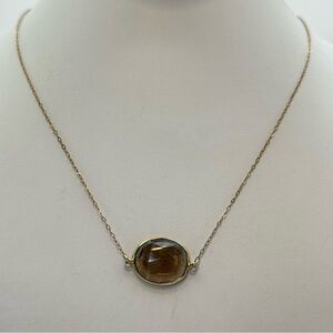 Gold Plated Smoky Spinel Solitaire Pendant Necklace Dainty Minimalist Modern